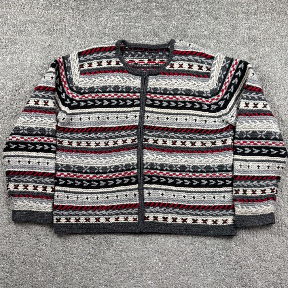 Vintage Talbots Womens XL Wool Blend Fair Isle Full Zip Cardigan Sweater